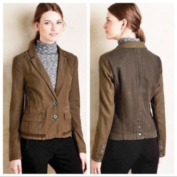 Anthropologie Hei Hei Delaine Olive Check Blazer 2
